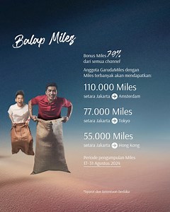 Balap Miles sampai 31 Agustus 2024 untuk mendapatkan bonus miles hingga 79%! | Garuda Indonesia