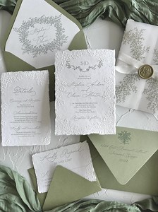 Embossed Wildflowers Wedding Invitations, Deckled Edge Handmade Cotton Paper, Floral Sage Green Envelope - Etsy Canada
