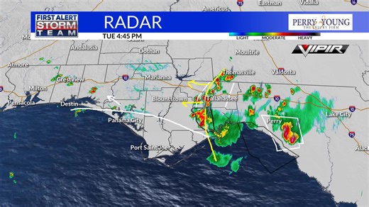 9.3K views · 102 reactions | Gulf Coast Seabreeze / outflow boundary in the white. Atlantic seabreeze / outflow boundary in the yellow. The better chance of rain is arriving now on the eastern side of the panhandle. Gusty winds and some frequent lightning are possible. Widespread severe weather is not expected. A few showers and storms could linger into the overnight period thanks to the trough to our south. | Meteorologist Ross Whitley | Facebook