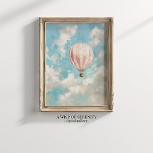PRINTABLE Hot Air Balloon Clouds Landscape Painting L Vintage Travel Wall Art Print L Muted Blue Bedroom Decor L Vertical Digital Download - Etsy UK