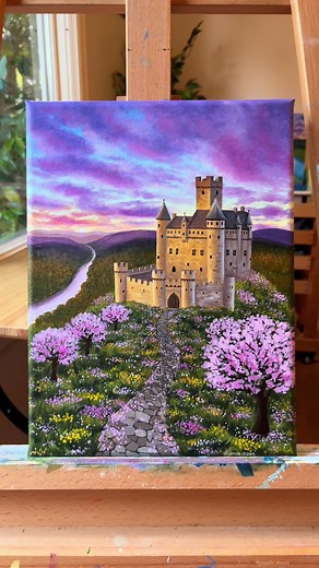 Acrylic Castle Painting on 9x12in Canvas