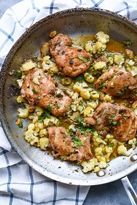 Garlic Lemon Chicken with Anchovy Sauce and Cauliflower