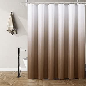 Textured Fabric Bath Shower Curtain, Polyester Ombre Shower Curtains for Bathroom, Waterproof Shower Curtain Liner with 12 Hooks,Machine Washable (70 x 72 inch, Brown)