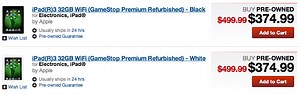 Apple iPad 32GB WiFi 3rd Gen. Retina display (refurbished white or black) $374