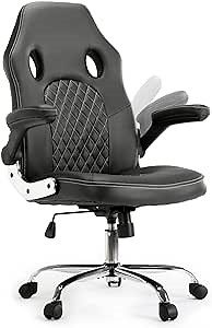 Gaming Office Chair - PU Leather Executive Swivel Computer Desk Chair with Flip-up Armrests and Lumbar Support for Working, Studying, Gaming