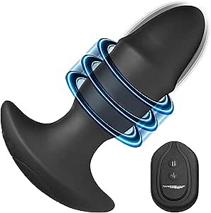 Sliding Ring Silicone Missile Plug with Remote for Women, Men & Couples. Sliding Feature, Rumbling Vibration, Splashproof Silicone, Rechargeable Vibrator Toy. 2 Piece Set, Black