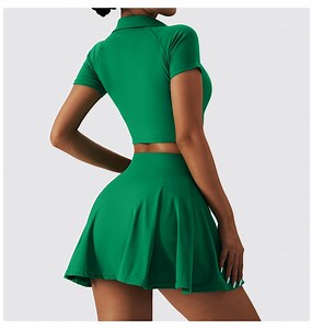 [Hot Item] Spring Tennis Outfit Women Lovely Colors Casual Crop Tennis Shirt Short Skirts Women Tennis Skirts Sets