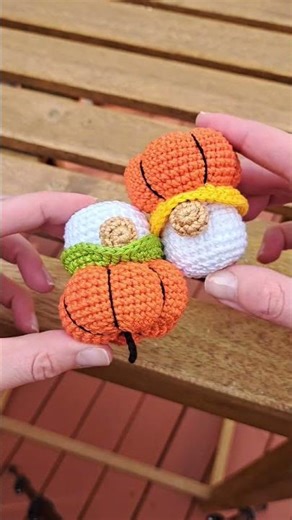 Fall is here! 🍂 Make your own crochet pumpkin gnome keychain with this easy pattern 🧡