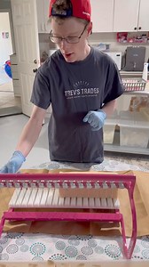 A soap makers tools. Trevor has a couple different soap cutters, this is his multi-bar loaf cutter. Fun fact - before Trev uses this cutter he always has to “play music”. ❤️❤️ | Trev’s Trades Soaps - Where autism meets potential.