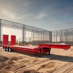 [Hot Item] China 3 Axles 100 Tons Capacity 50 FT Container Semi-Trailers Flat Deck Gooseneck Low Bed Truck Trailer for Sale
