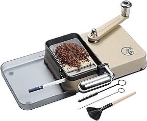 Cigarette Rolling Machine with Rolling Tray, Upgrade Dual-Track Portable Cigarette Machine, New Manual Cigarette Tobacco Injector Fits 0.31"/8mm Diameter Rolling Tubes,Gold