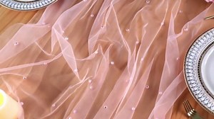 6pcs Blue Pearl Table Runner 120 Inch Long Boho Rustic Tulle Lace Table Runner for Baby Bridal Shower Wedding Arch for Spring Summer Pearl Table Cloth Decor