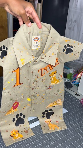 Let’s pack this custom simba theme dickies￼ overall for a first birthday  #smallbusiness #clothingbrand #ajuniquecreationsllc #dickies #kidsoveralls #foryou #firstbirthday #birthdayboy #birthdayoutfit #cutenessoverloaded #paintsplatter #kidscustomclothing #kidsclothing #trending #workwithme #paint #crafting #simba #lionking #packingorders #shippingorders | AJ Unique Creations LLC | Facebook