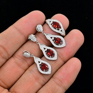 7x5 MM Natural Garnet Jewelry Set, 925 Sterling Silver, January Birthstone, Solitaire Ring, Bridal Jewelry Set, Birthday Gift, Gift for Her - Etsy Australia