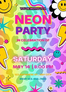 Neon Glow Party Invitations - Etsy