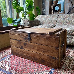 Rustic Wooden TRUNK Chest Coffee Table | Vinyl Record Storage Box | Ottoman | Handmade - Etsy UK