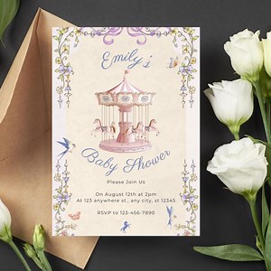 Editable Carousel Baby Shower Invite, Neutral Baby Shower, Gender Neutral. - Etsy