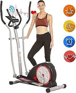 ANCHEER Elliptical Machine, Elliptical Exercise Trainer Machine with LCD Monitor and Pulse Rate Grips, Magnetic Smooth Quiet Driven for Home Using, Top Levels Elliptical Trainer (Black)