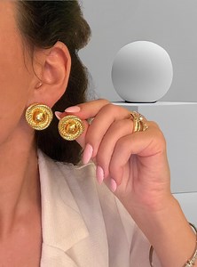 Braided Gold Button Stud Earrings: Chunky Round Design - Etsy