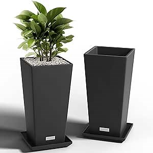 Elevens 2-Pack Outdoor Black Square Planters, Large Capacity, Weather Resistant, UV Inhibitors, Ideal for Garden, Patio, Deck