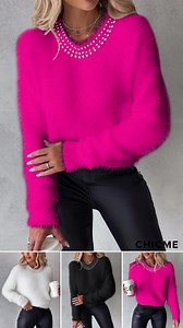 💕 We see you all LOVING The Rhinestone Studded Fuzzy Knit Sweater🥵 🛒KD1006 💰$26.99 Shop: ChicMe.com⁠ #chicmebabe #fashion #style #chic #outfit #haul #onlineshopping #discount | ChicMefashion