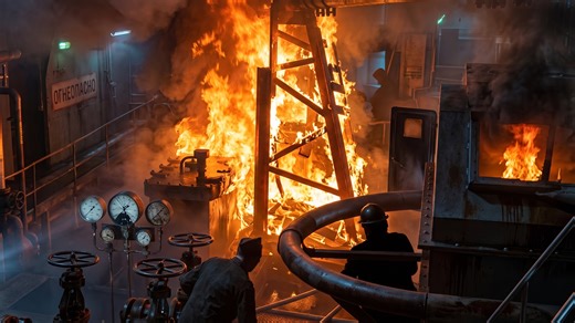 Watch the fire spread below deck - then the entire ship ignites