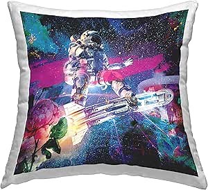 Stupell Industries Astronaut in Outer Space Collage Design by Elephant Stock Throw Pillow, 18 x 18, Multi-Color