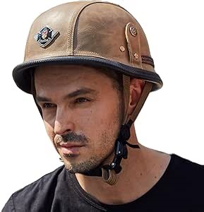 Motorcycle German Leather Half Face Helmet, DOT Approved Cap Half Shell Helmet+Goggles Retro Open-Face Helmet with Adjustable Quick Release Buckle