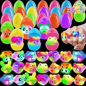 36 Pack Easter Eggs with Light Up Rings Easter Egg Fillers Easter Basket Filler Stuffers for Toddlers Kids, Glow in The Dark Easter Eggs Hunt Supplies, Easter Party Favor Gifts for Boys Girls