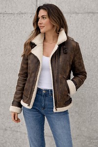 Handmade Shearling Aviator Jacket: Vintage Brown Genuine Sheepskin Leather Bomber Jacket for Women - Etsy