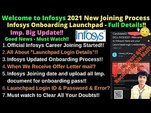 🔴Welcome to Infosys 2021 New Joining & Onboarding Process & Date Launchpad Login - Complete Details!