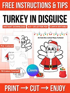 Disguise a Turkey-santa Disguise-resizable, Santa Turkey in Disguise PDF, Printable Thanksgiving Craft, Christmas Activity - Etsy