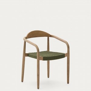 [Hot Item] Solid Wood and Natural Rope Seat Stackable Dining Chairs, Indoor and Outdoor Wooden Frame Chair with Armrests