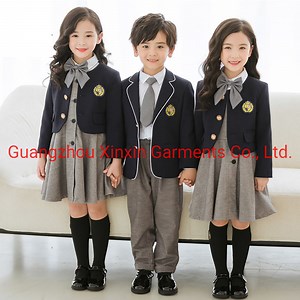 [Hot Item] Custom Cotton Children School Wear Polo Tracksuit Blazers Pants Tee Shirts 4 in 1 School Uniform (U173)