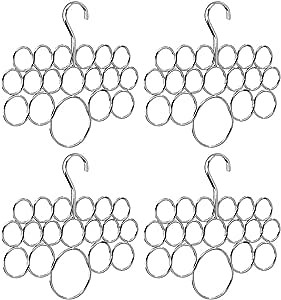 InterDesign Axis Scarf Hanger - Storage Organizer Rack for Scarves, Neck Ties, Belts, Shawls, Pashminas and Accessories - 18 Loops, Chrome, Set of 4