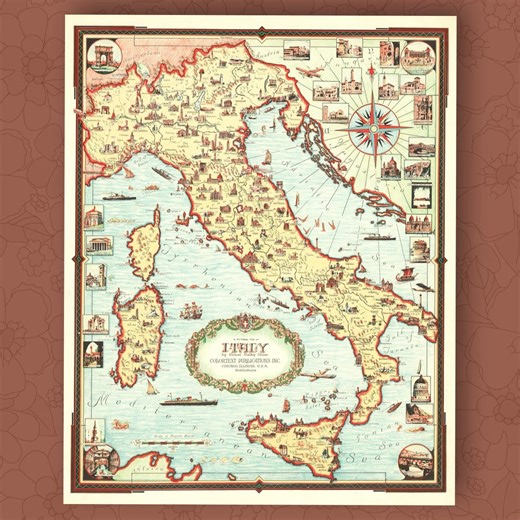 Vintage Italy Map Print: 1935 Historical Italian Wall Art - Etsy