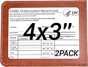 Vaccine Card Holder PU Leather, 4x3 Covid Vaccination Card Holder, CDC Vaccine Card Protector, 2 Pcs (Brown)