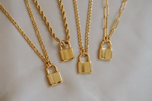 Gold Padlock Necklace by Babeina, Curb Paperclip Rope Figaro Padlock Necklace, Lock Layering Necklace, Christmas Gift, Gift for Mom - Etsy