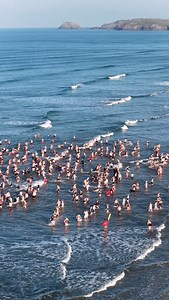 1.1K views · 371 reactions | Another close up clip from yesterdays Boxing Day dip at Perranporth, if you were in you might spot yourself  #perranporth #boxingdayswim #seaswim #cornwall #drone | Cornish drone photography | Facebook
