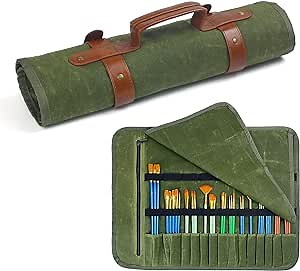 Paint Brush Organizer, Heavy Duty Waxed Canvas Paintbrush Holder Organizer, Watercolor Brush Holder, Paint Brush Storage, Protect Artist Paintbrushes, Pencils, Pens, Markers and Art Tools.