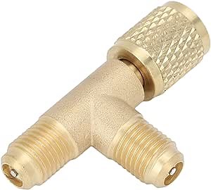 Quick Coupler Tee,1/4in Valve Tee Adapter with Valve Core Brass Refrigerant Adapter Sturdy Structure for Gauge Deep Vacuum Pump Manifold R22 R12 R134