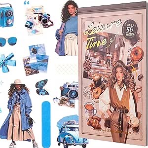 Scrapbook Sticker Book, 50 Sheets Journaling Stickers, Junk Journal Supplies, Pre-Cut Aesthetic Washi Materials, Scrapbooking for Adults, Decorative Ephemera Planner Arts Craft