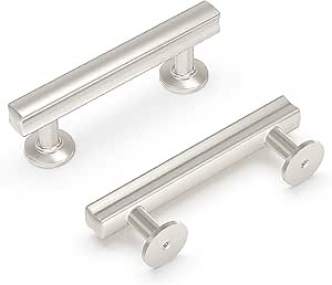 Hickory Hardware 1 Pack Solid Core Kitchen Cabinet Pulls, Luxury Cabinet Handles, Hardware for Doors & Dresser Drawers, 3 Inch Hole Center, Satin Nickel, Woodward Collection