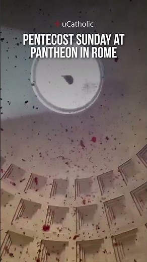 Shower of Rose Petals falling from Pantheon in Rome for Pentecost