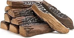 Gas Log for Fireplace, 10 Peice Realistic Ceramic Wood Logs for Fire Pit, Reusable Fake Fire Logs for Ventless, Gas or Propane Inserts