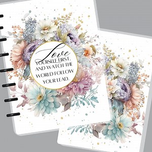Love Yourself First Happy Planner Cover With Flowers Laminated Planner Cover With Motivational Quote Happy Planner Cover Disc Bound Planner - Etsy