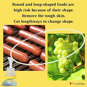 Hot dogs and grapes are high-risk choking foods for young children. Supervise children when eating. Have them sit down and eat slowly. Awareness, Prevention, Training, and LifeVac can prevent a choking emergency. #LifeVac #ChokingAwareness #chokingprevention #rescuedevice #bechokeaware #parents #children #safetytips #highriskfoods #hotdogs #grapes #chokinghazard | LifeVac USA | Facebook