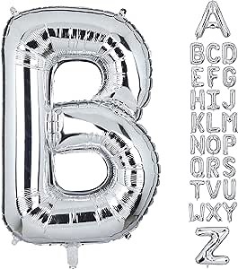 40 Inch Large Letter B Foil Balloons Silver Big Alphabet Mylar Helium Balloon for Birthday Party Decoration Supplies Wedding Decor Girls Custom Word HH(Silver-B)