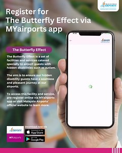 Download the app on App Store and Google Playstore to explore information and services that we provide at KLIA. You can register to use the Butterfly Effect facility through the app too. 😉 #MYairportsbutterfly #MYairportsapp | Malaysia Airports