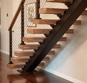 [Hot Item] Commercial Wood DIY Single Stringer Stairs Cable Railing Stairs